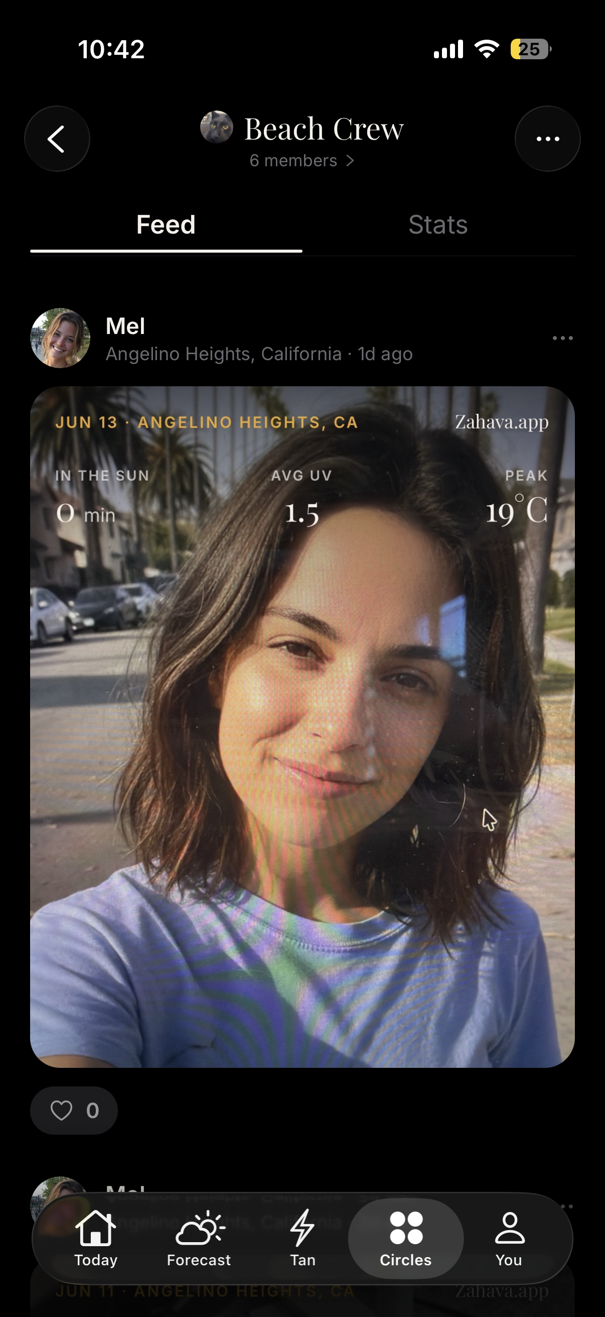 Zahava Circles feed screen